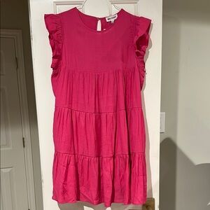 Pink Tiered Dress with Sleeveless Ruffle
